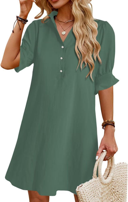 Womens Summer Shirt Mini Dresses with Pockets