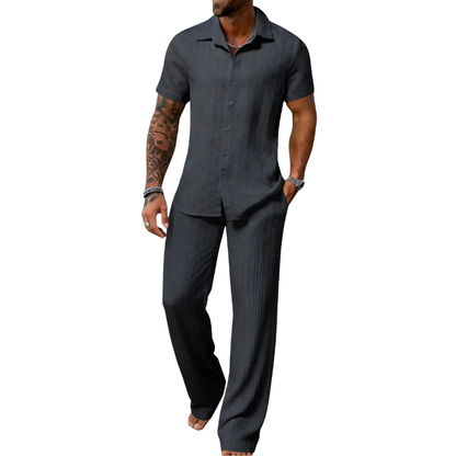 Men's Plain Textured Two-piece Set