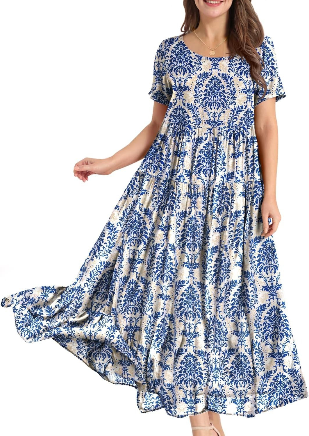 Women Casual Loose Bohemian Floral Dress Maxi Summer Beach Dresses