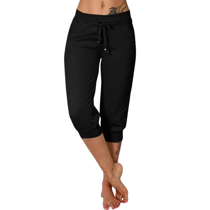Women's Solid Color Drawstring Capri Yoga Pants