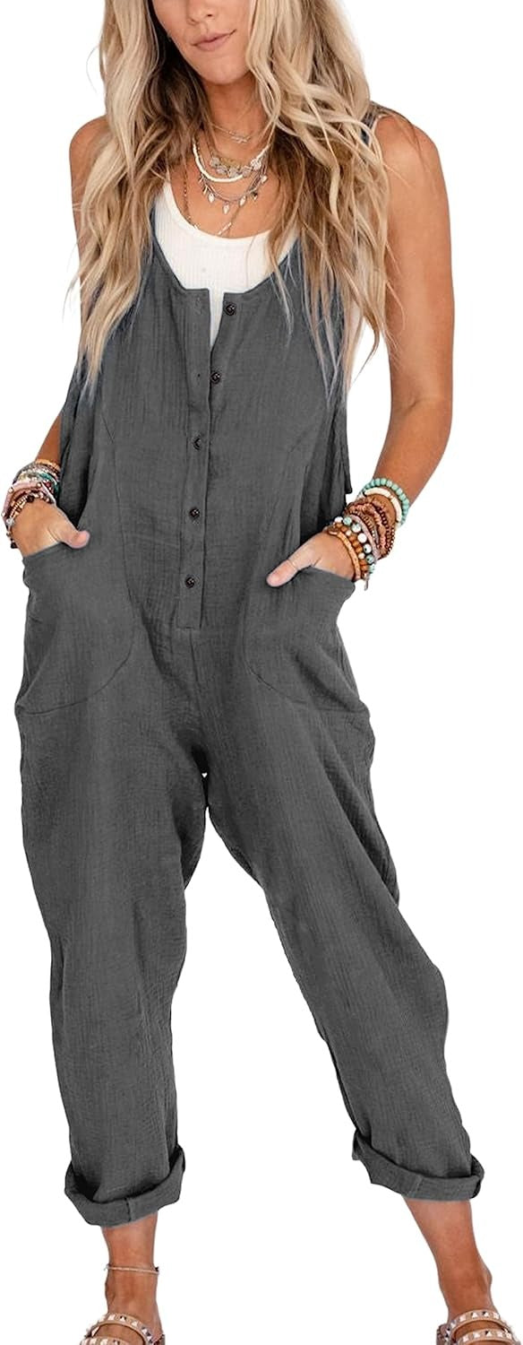 Womens Overalls Cotton Linen Loose Jumpsuits