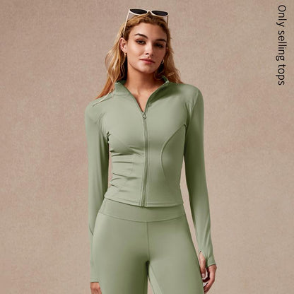 Womens Full Zip Long Sleeved Sports Jacket Slim Fit Quick Dry Stretch Fabric with Thumb Holes for Running Yoga Gym Workout Outfits Activewear