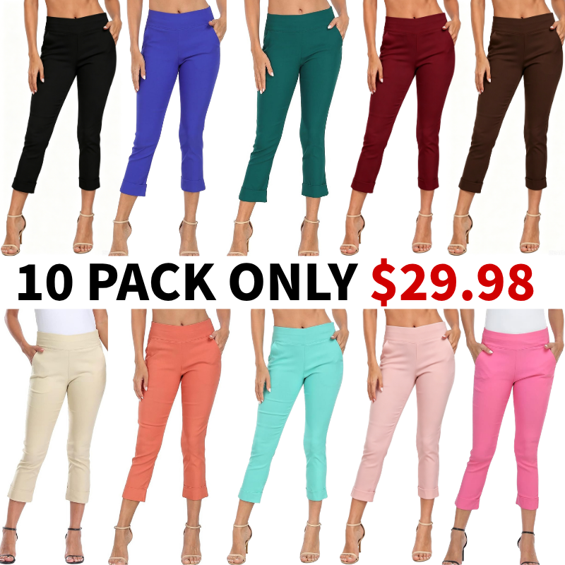 Women’s Capri Pants with Pockets Dressy Casual Stretch Trouser Straight Leg