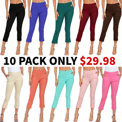 Women’s Capri Pants with Pockets Dressy Casual Stretch Trouser Straight Leg