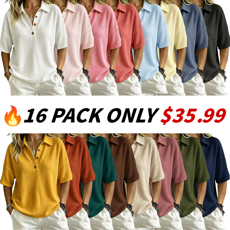🔥Women's Button-Up Waffle Short Sleeve Shirt