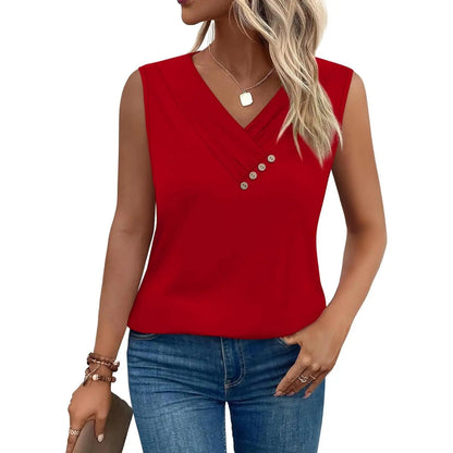 Last day discount🔥🔥Women Summer Button Down V Neck T Shirts Sleeveless Loose Fit Fashion Tops