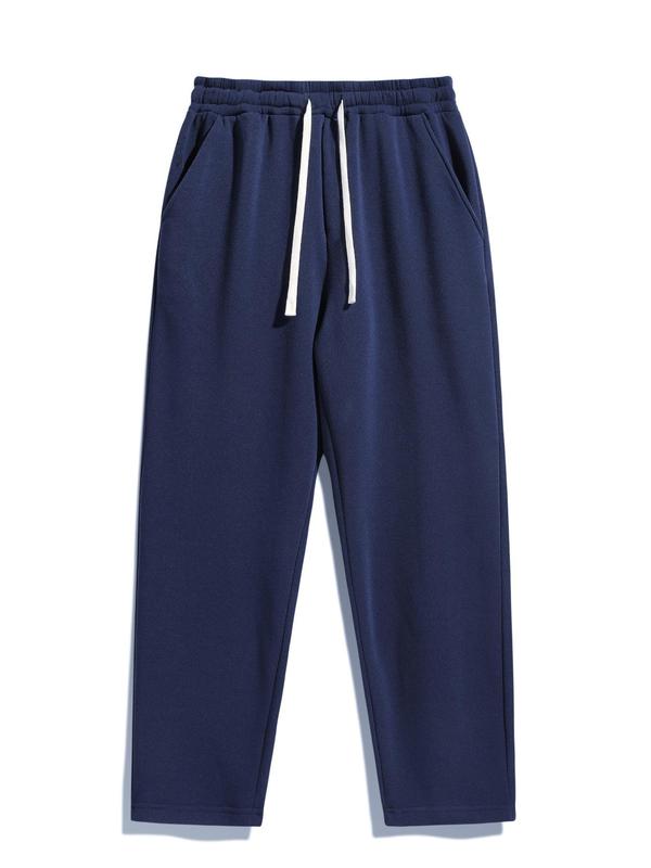 Men's Regular Fit Solid Drawstring Waist Sweatpants, Casual Pocket Design Pants for Fall & Winter, Men's Trousers for Daily Wear