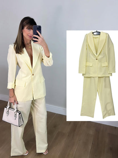 Stylish Solid Color Casual Blazer & Pants Set