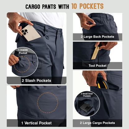 Men's Tactical Work Lightweight Multi-Pocket Water Resistant Cargo Pants