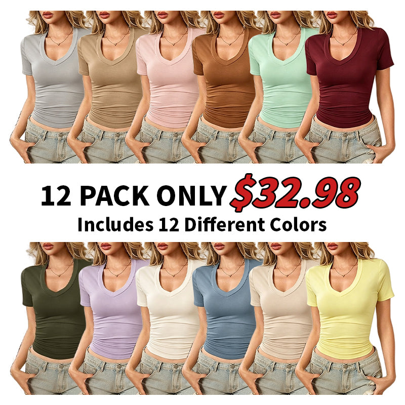 Women's Plain Deep V Neck Tee, Casual Short Sleeve T-Shirt for Summer