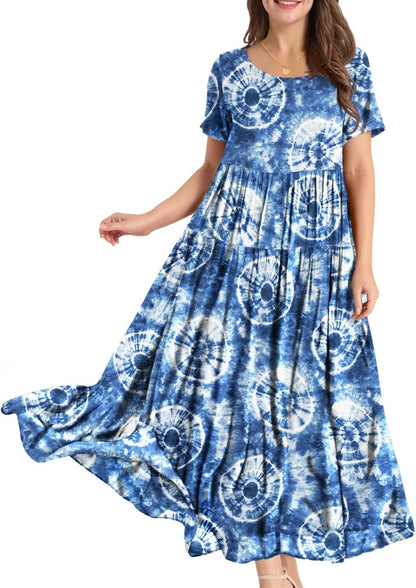Women Casual Loose Bohemian Floral Dress Maxi Summer Beach Dresses