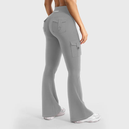 Women's Workout Flare Leggings with Pockets Hidden Scrunch High Waisted Cargo Gym Yoga No Front Seam Leggings Flared Joggers Fitness Outfit Camouflage Sports Pants