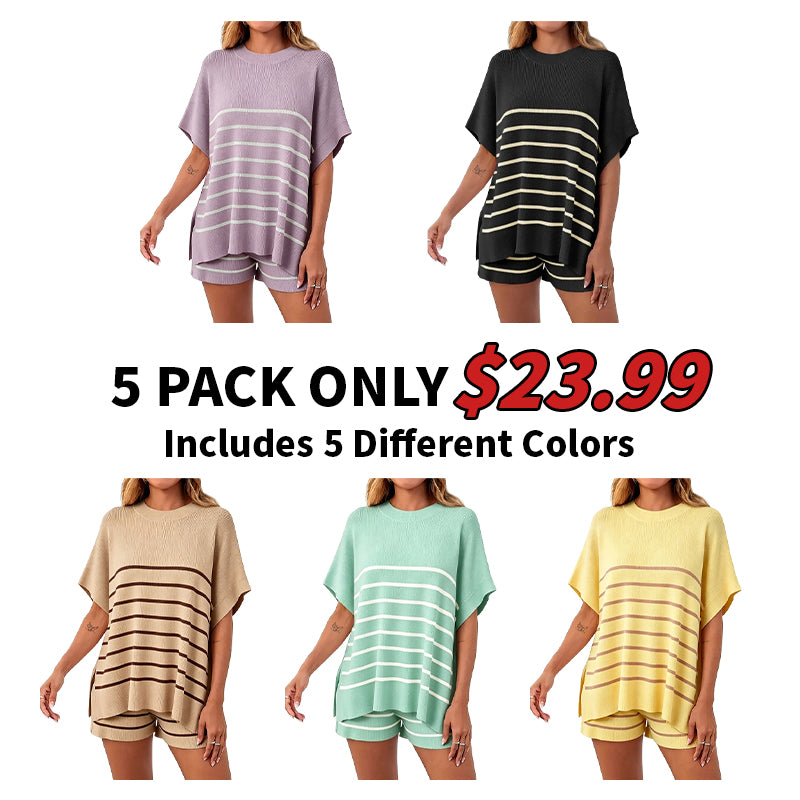 High Waisted Shorts Summer Knit Lounge Short Sets