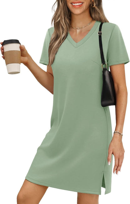 Summer Dresses for Women 2026 V-Neck Casual Sundresses T-Shirt Dress