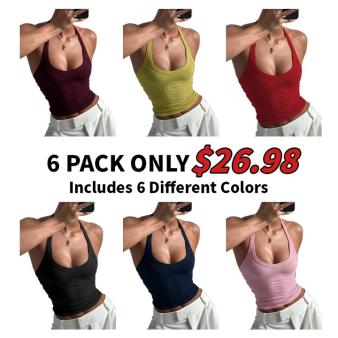 Women's Solid Ribbed Halter Neck Tank Top