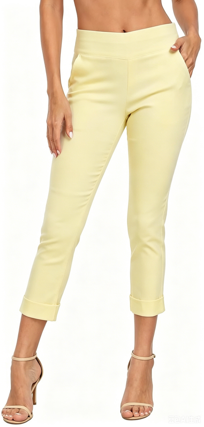 Women’s Capri Pants with Pockets Dressy Casual Stretch Trouser Straight Leg