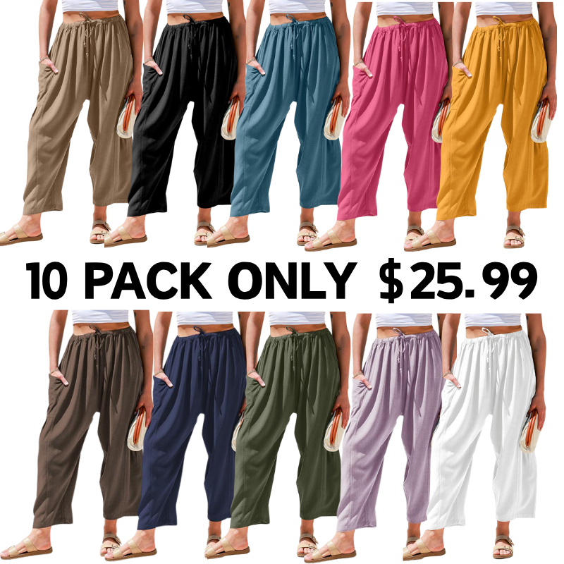 Womens Linen Blend Wide Leg Pants