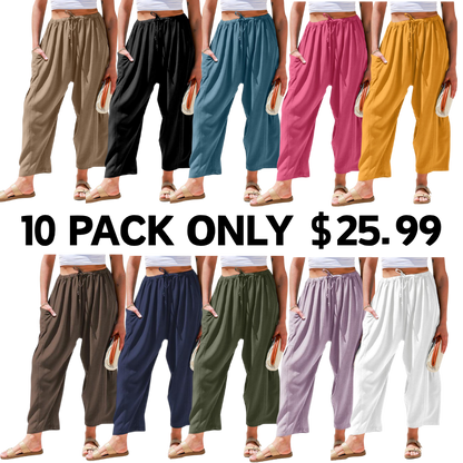 Womens Linen Blend Wide Leg Pants
