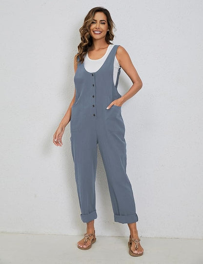 Womens Overalls Cotton Linen Loose Jumpsuits