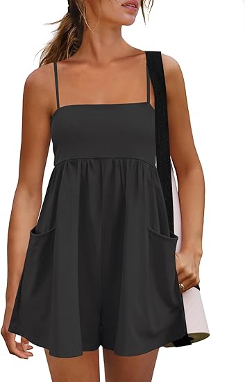 Women's Summer Strappy Romper Square Casual Oversized Workout Athletic Romper Neck Backless