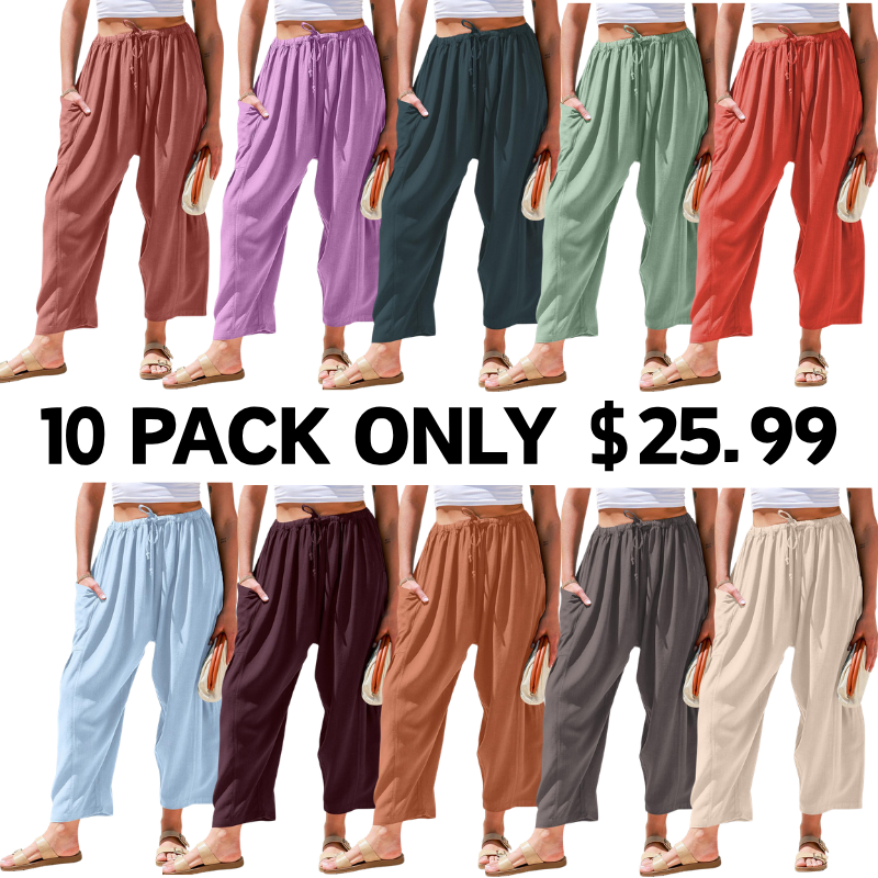 Womens Linen Blend Wide Leg Pants