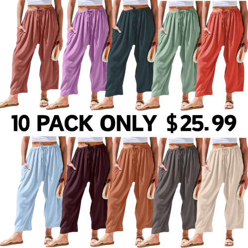 Womens Linen Blend Wide Leg Pants