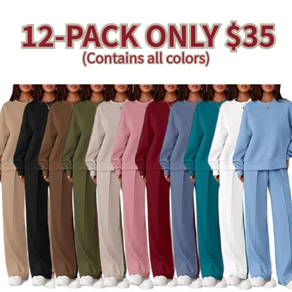 Women Spring & Fall Long Sleeve Wide Leg Pants Sweatsuit