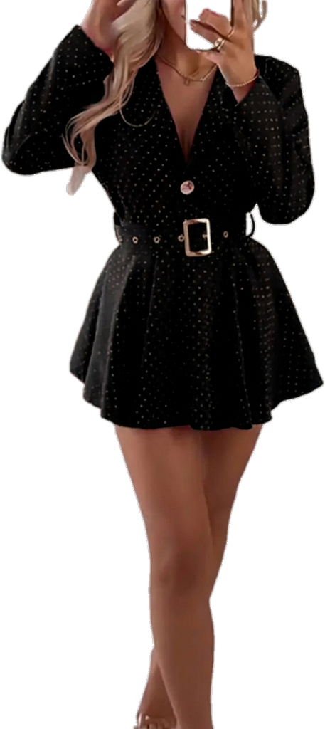 ⏰Final 2-Hour Clearance🔥Women Laple Collar Rhinestone One-piece Jumpsuit Dress with Belt