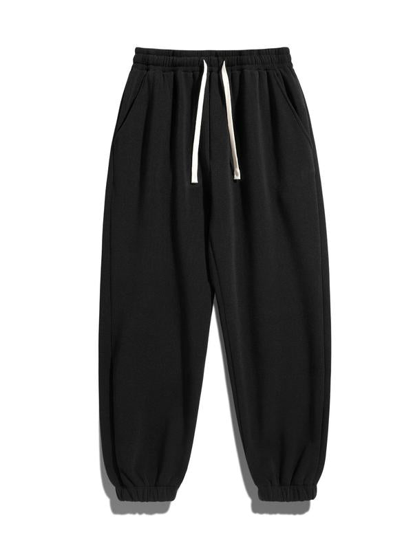 Men's Regular Fit Solid Drawstring Waist Sweatpants, Casual Pocket Design Pants for Fall & Winter, Men's Trousers for Daily Wear