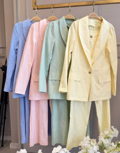 Stylish Solid Color Casual Blazer & Pants Set