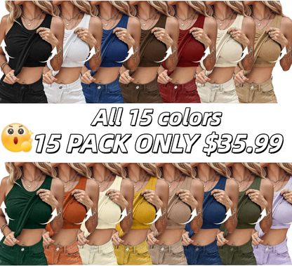 💥Round Neck Built-in Bra Ribbed Tank Top
