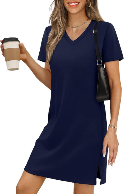 Summer Dresses for Women 2026 V-Neck Casual Sundresses T-Shirt Dress
