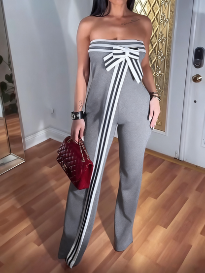 Contrasting Color Tube Top Jumpsuit
