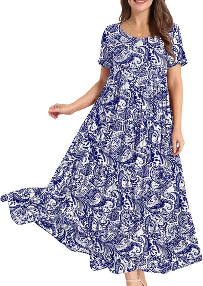 Women Casual Loose Bohemian Floral Dress Maxi Summer Beach Dresses