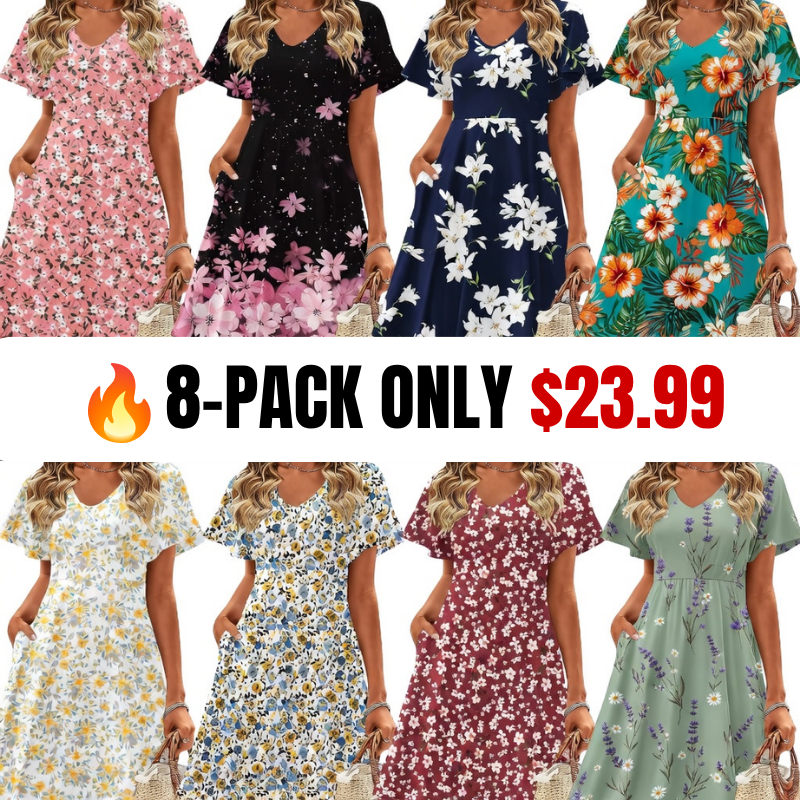 🔥Casual Swing Floral Ruffle Short Sleeve Sundresses