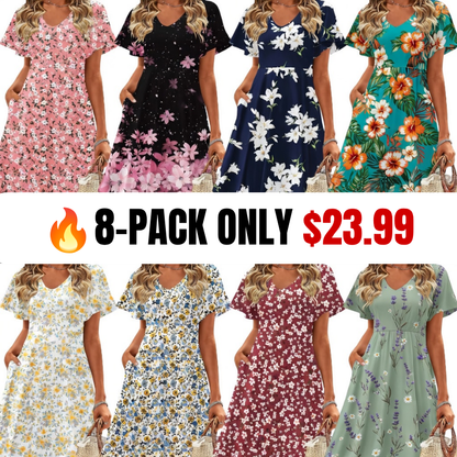 🔥Casual Swing Floral Ruffle Short Sleeve Sundresses