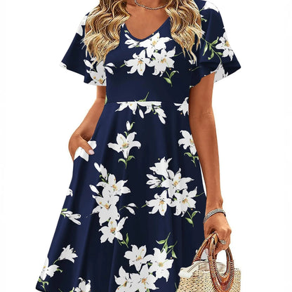 🔥Casual Swing Floral Ruffle Short Sleeve Sundresses