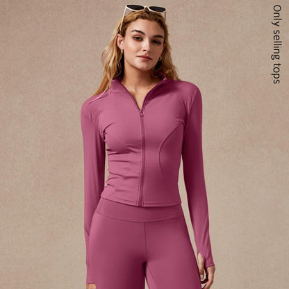 Womens Full Zip Long Sleeved Sports Jacket Slim Fit Quick Dry Stretch Fabric with Thumb Holes for Running Yoga Gym Workout Outfits Activewear