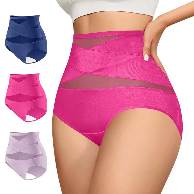 ⏰ TODAY ONLY Women’s High-Waisted Panties Multipack Lucky Letter Logo Cross-Mesh Briefs, Ultra-Soft Tummy Control Comfort Underwear