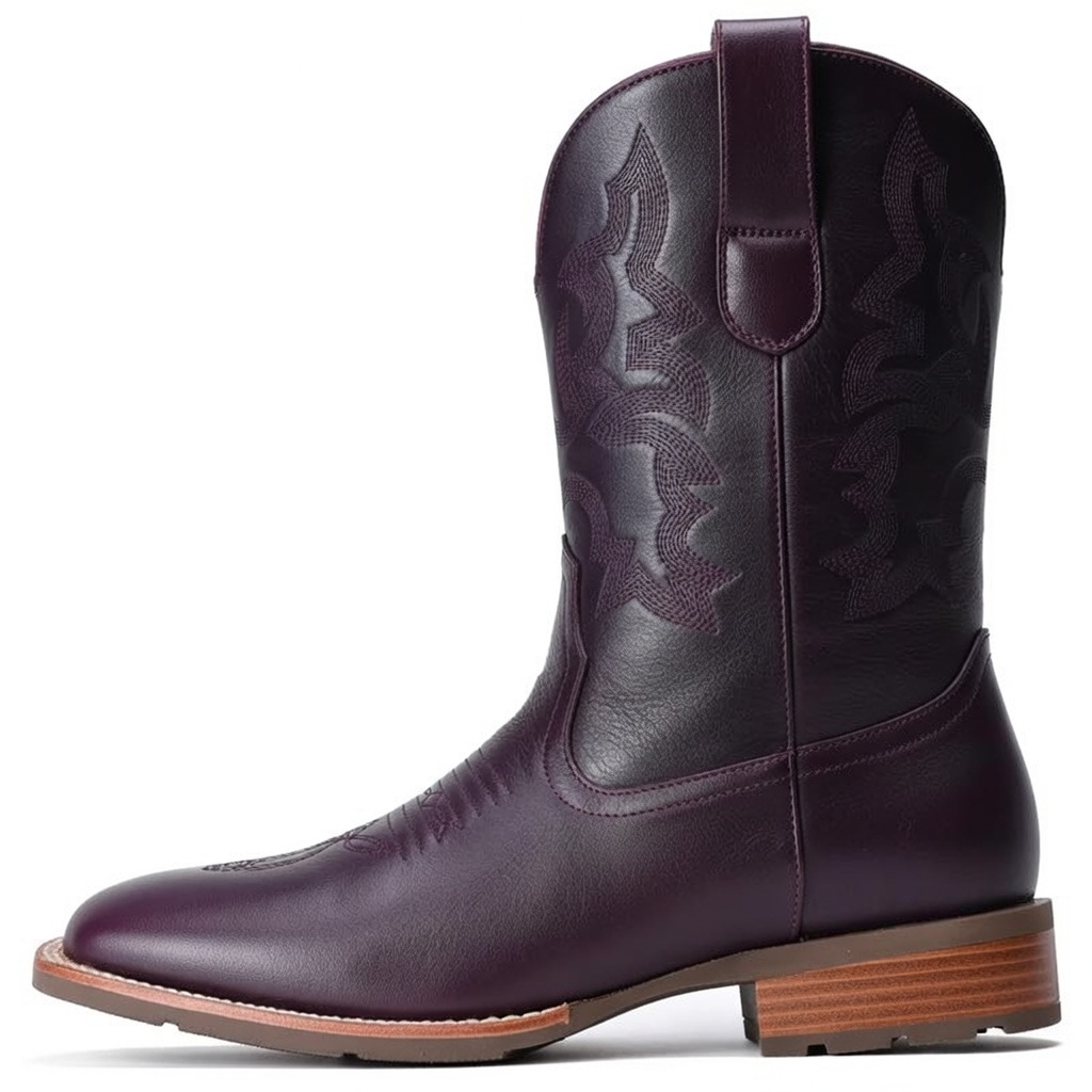 Men's Embroidered Western Square Toe Ankle Boots