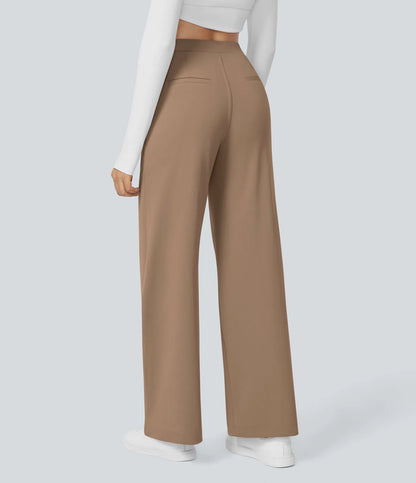 High Waisted Side Pocket Straight Leg Work Pants