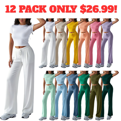 Women's Solid Short Sleeve Two-piece Set