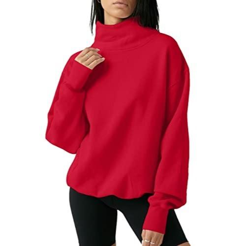 Women's Oversized Turtleneck Sweatshirt Long Sleeve Pullover Casual Tops Womenswear Hoodie FallFreshness Grey Cute