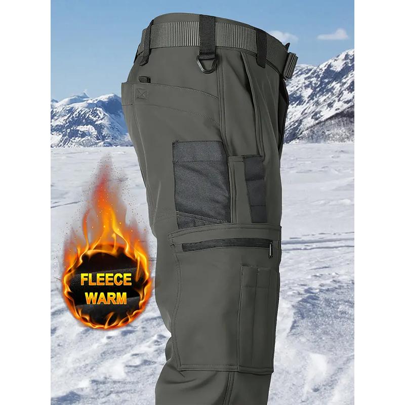 Men's Tactical Sport Pants, Multi-Pocket Windproof and Warm Fleece Pants
