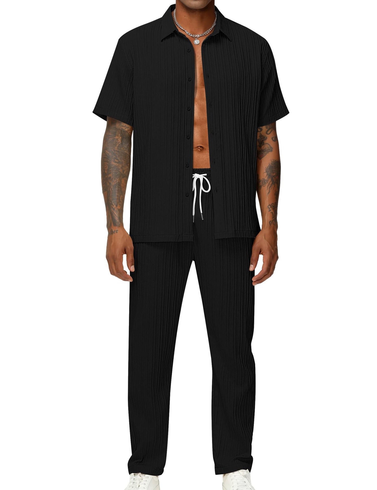 Men's Plain Textured Two-piece Set