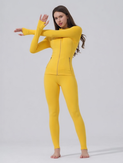 Women's Solid Criss Cross Crop Tank Top & High Waist Leggings & Zip Up Crop Jacket Tracksuit Set