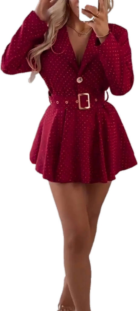 ⏰Final 2-Hour Clearance🔥Women Laple Collar Rhinestone One-piece Jumpsuit Dress with Belt