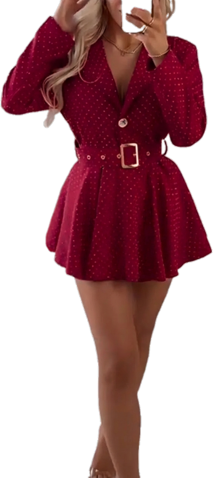 ⏰Final 2-Hour Clearance🔥Women Laple Collar Rhinestone One-piece Jumpsuit Dress with Belt