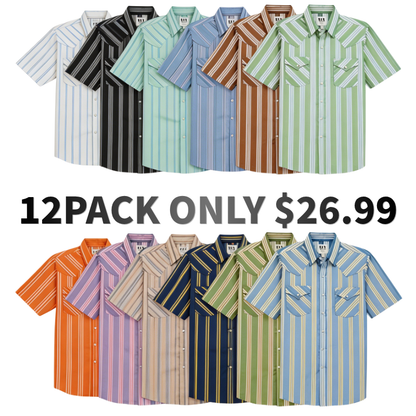 Men's Casual Striped Western Snap Shirt