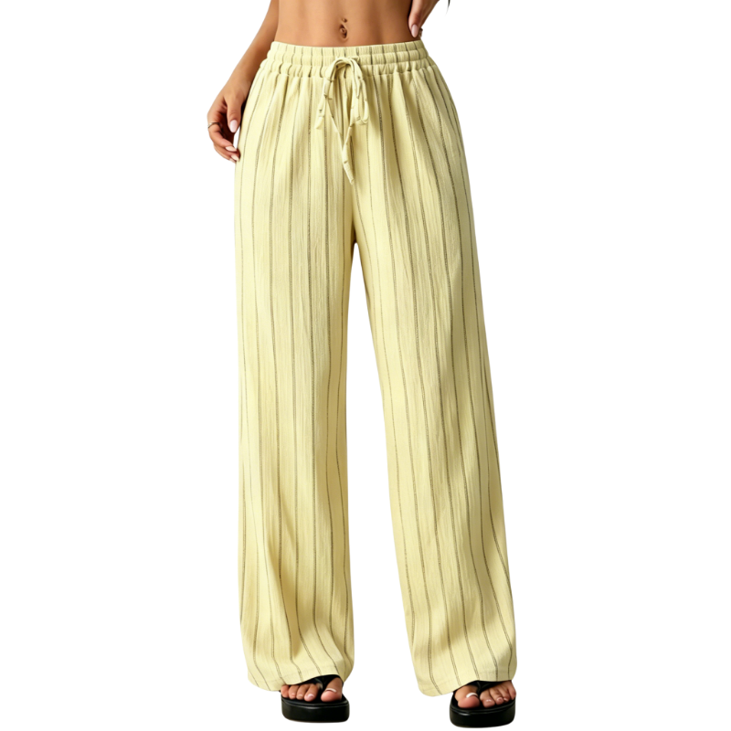 Women's Striped Waist-Tie Loose Pants